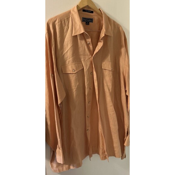 Paul Fredrick Linen Shirt Mens 3XLT Peach Roll Tab Long Sleeve Button Up Relaxed - Picture 5 of 11